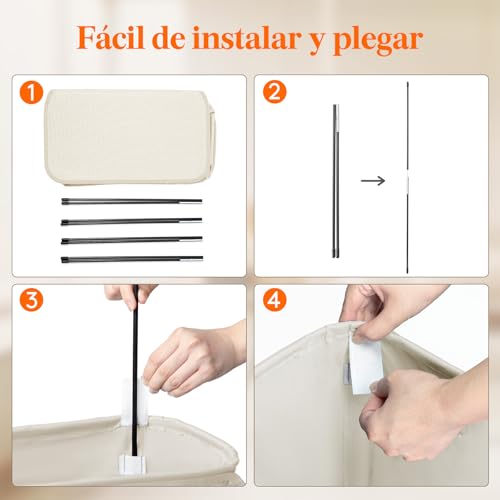 Cesto Ropa Sucia Estrecho con Tapa, Cesta Ropa Sucia con Asas Extendidas, Cesta de Almacenamiento, Cubo Ropa Sucia Pequeño Plegable para Baño, Dormitorio, Lavadero, 65 L, Blanco