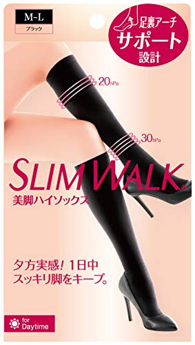 着圧ソックス スリムウォーク 美脚 ハイソックス M-L ブラック AskDoctors ふくらはぎ 足裏 アーチサポート商品画像