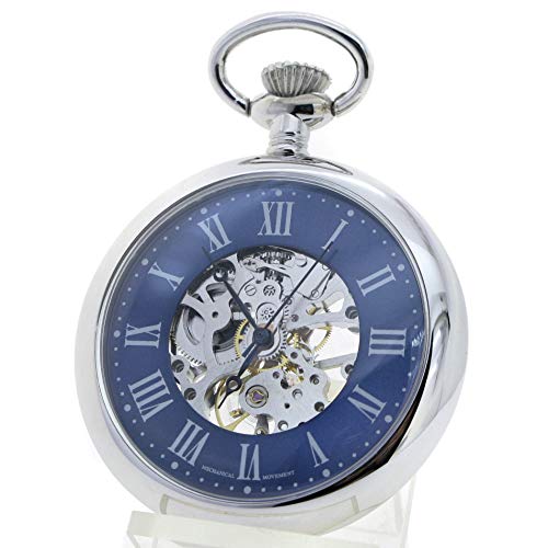 Mechanical Pocket Watch Silver Color Skeleton 17 Jewels Movement Open
