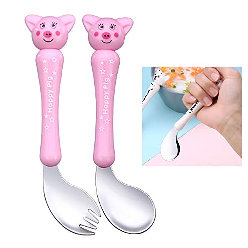 First Training Self Feed Baby Utensils Stainless Steel Dinner Spoon and