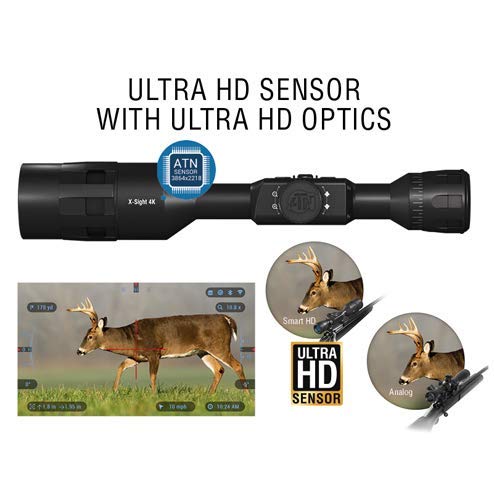 theopticguru atn x-sight-4k pro smart day / night scope con grabación de video full hd, zoom suave, bluetooth y wi-fi 