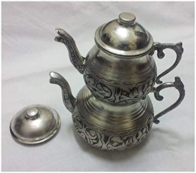 Turkish Tinned Copper Small Tea Pot Samovar Double Kettle Chisel Work Stannous Çaydanlik