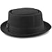 THE HAT DEPOT Black Horn Unisex Cotton Herringbone Pork Pie Hat (Large, Black)