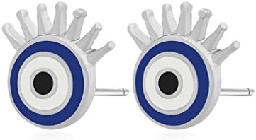 RUXIANG Blue Evil Eye Long Cilia Earrings Studs Jewelry for Women Girls (sliver)