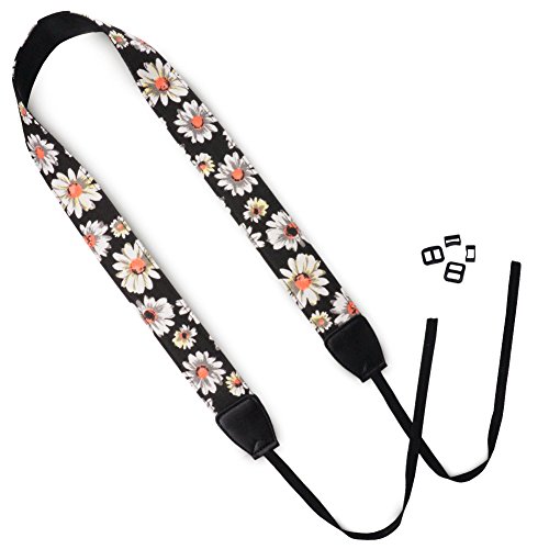 Wolven Pattern Canvas Camera Neck Shoulder Strap Belt Compatible for All DSLR/SLR/Men/Women etc, Black White Flower Floral - Thumbnail 2
