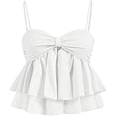 SHENHE Women's Bow Ruched Bust Tiered Ruffled Smocked Cami Top Peplum Babydoll Top