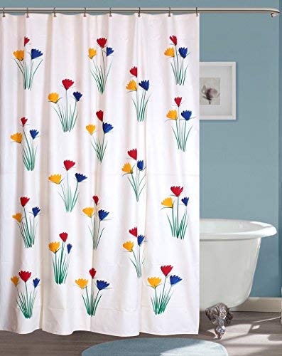 Yellow Weaves PVC Flowers Hand Painted Shower Curtain(54x80-inch, Black 8 Hooks)