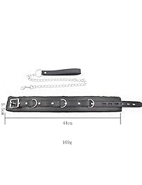 Z-Jeris - Collar de piel negra y correa ajustable con cadena desmontable para hombres y mujeres