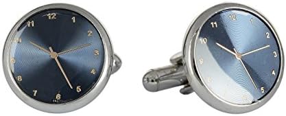 Clock Watch Style Silver and Blue Metal Cufflinks for Men (5020)