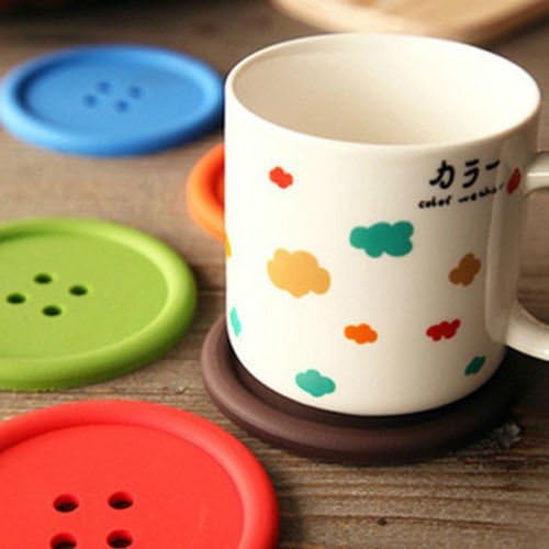 Lariy 5x Silicone Coffee Placemat Button Coaster Cup Mug Glass Beverage Holder Pad Mat