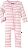 Kickee Pants Essentials Girls Ruffle Coverall- Lotus Stripe, 0-3 Months