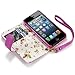 iPhone 5/5S Premium Faux Leather Wallet Case with Floral Interior (Hot Pink)
