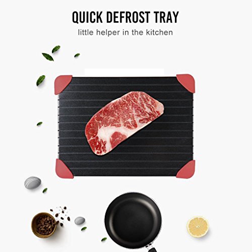 Minzhi Aluminium Alloy Defrosting Tray Pad with Red Silicone Border Thaws Frozen Meat Food Faster Quicker Safest