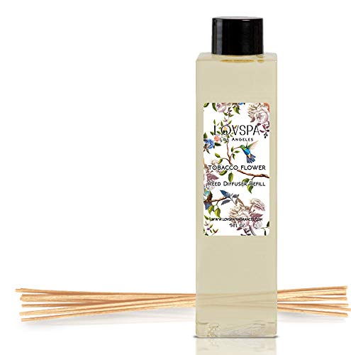 LOVSPA Tobacco Flower Reed Diffuser Oil Refill with Replacement Reed Sticks - A Floral Blend of Tobacco Flower, Vanilla Bean, Spicy Orchid, Warm Tonka - Natural Essential Oils - Made in The USA