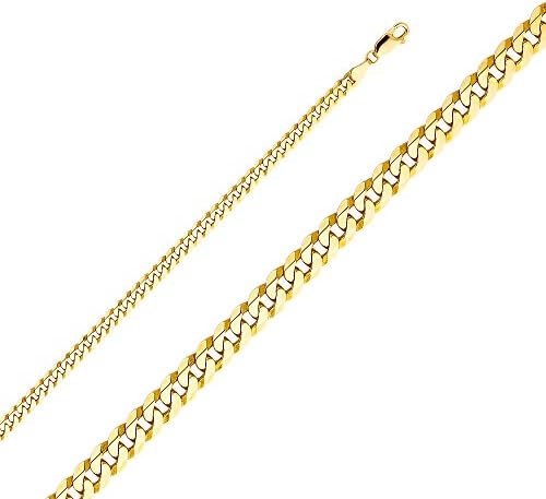 14k Yellow Gold Solid Men's 4.5mm Flat Cuban Bevellet Chain Necklace with Lobster Claw Clasp - 24"