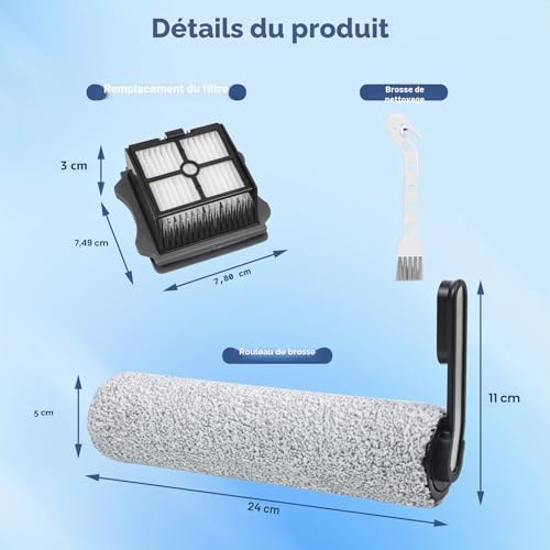 Accessories for Tineco Floor One S5/S5 Pro/S5 Pro 2/S5 Extreme Dual Spare Parts for Water and Dust Vacuum Cleaner Pack of 5 Accessories-2 Brush Rollers, 2 Replacement Filters