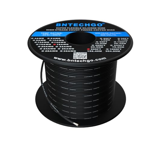 BNTECHGO, 18 AWG Flexible Silicone Wire Spool, Tinned Copper Stranded, 152 Meters Spool, Black