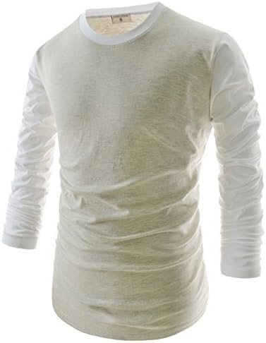 Showblanc (SBTCA17) Homme Slim Fit Crewneck 2 Tone Color Point Cotton Tshirt OATMEALWHITE US L(Tag size XXL)