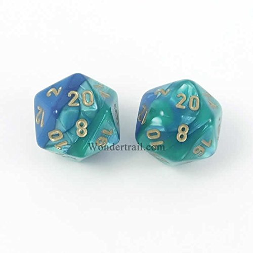 WCXPG2059E2 Blue And Teal With Gold Numbers D20 Aprox 16mm (5/8in) Pack of 2 Dice Chessex