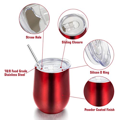 image for Insulated Wine Tumbler with Lid, Deedro 12 oz Double Wall Vacuum Insul