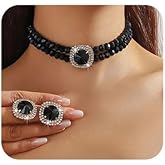 Missgrace Vintage Boho Silver Bride Wedding Large Party Prom Geometry Green Red Blue Rhinestone Layered Choker Necklaces and Earrings Set for Women