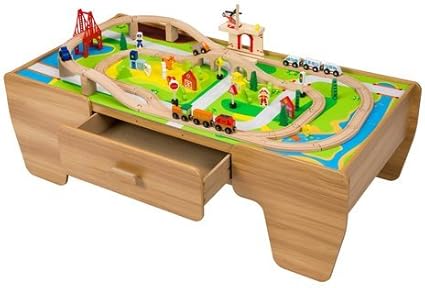 80 piece wooden train set with table