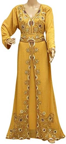 urbandubaifashion Kaftan for Women - Long Sleeve Maxi Dress, Formal Gown Evening Dress Wedding Bridal wear takchita Beige
