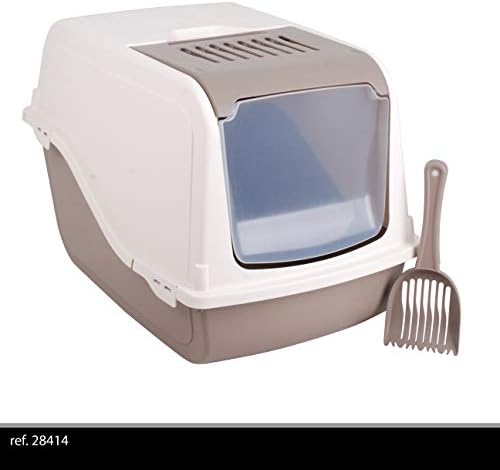 Dogi Click and Secure Premium Hooded Cat Litter Tray, Large, Taupe/Cream