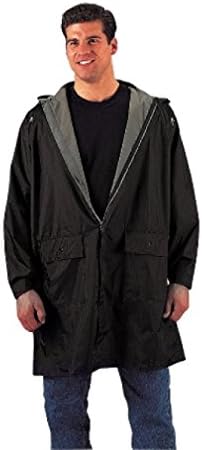 Reversible Mens Black Olive Drab Zipper PVC 3/4 Rain Coat Raincoat Parka w/ Hood