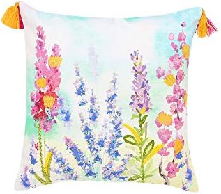 Fern by Shoppers Stop Square Floral Printed Embroidered Cushion Cover (Blue Mix Light_Free Size)