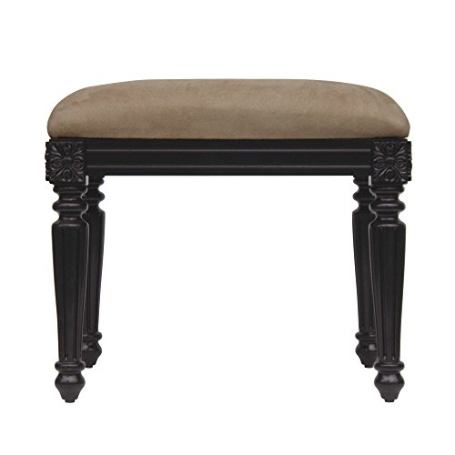 Elegant Home Fashions Stool with Upholstered Microfiber and Cushioned Seat in Beige/Espresso
