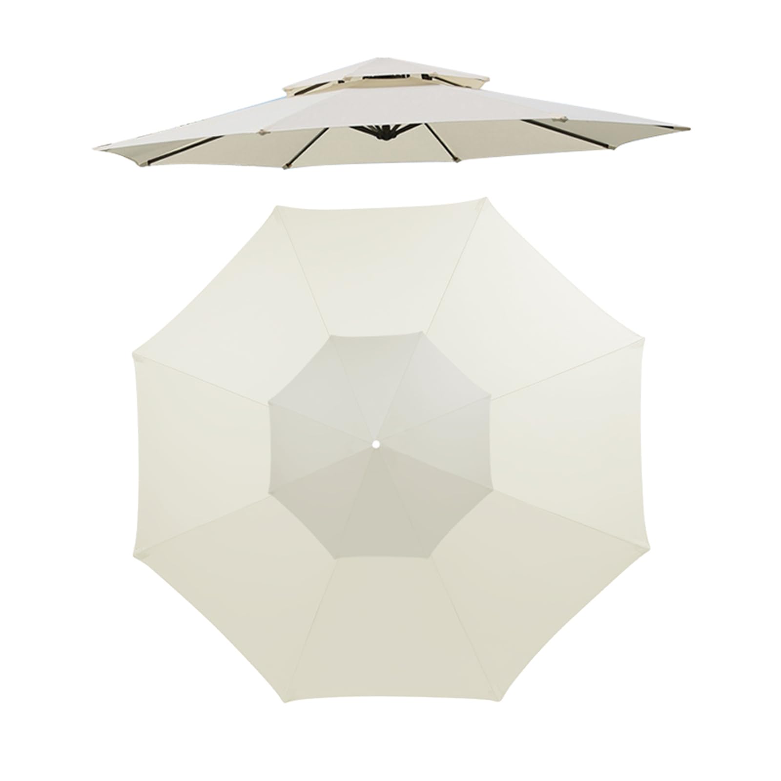 Parasol Replacement Cover, Replacement Umbrella Fabric with Double Top, Upgraded Replacement Cover, Anti-Ultraviolet Canopy Cover, Replacement Sun Shade Canopy (Off-White, 3M 8 Ribs)