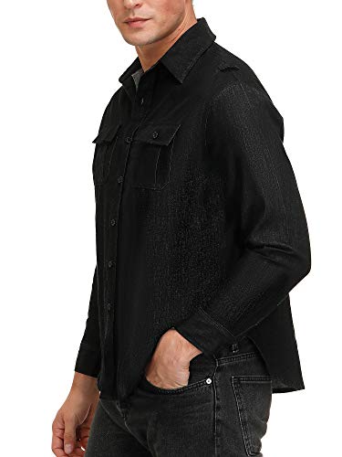 SATINIOR Men\'s Long Sleeve Button Down Shirts Woven Casual Dress Shirt Work Shirts (Black, 40/M)