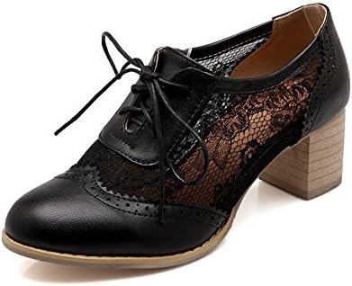 Lucksender Womens Round Toe Lace Up Mesh &amp;Lace Fashion Oxford Shoes 7.5B(M)US Black