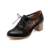 Lucksender Womens Round Toe Lace Up Mesh &Lace Fashion Oxford Shoes
