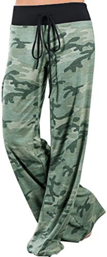 Assivia Womens Wide Leg High Waist Yoga Pants Casual Printed Drawstring Trousers (L, Camouflage)