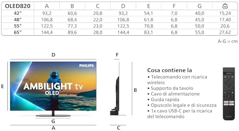 Ambilight 48OLED820 4K OLED Smart TV - Display 48’’ con processore P5 AI Perfect Picture Ultra HD, Google TV, Dolby Vision e Atmos Sound - Funziona con Alexa e Google