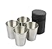 Yueton Set of 4 Stainless Steel Shot Cups Drinking Vessel with Black Leather Carrying Case (70ml)