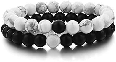 YinYang Black Matte Agate &amp; White Howlite 8mm Beads His and Hers Couple Bracelet (2pcs)