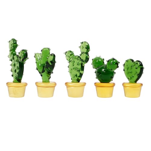 Lemoeyes 5PCS Glass Miniature Simulation Cactus Ornament, Art Cactus Figurines Collectibles Desk Tabletop Simulation Plants Decorations Home Table Decoration Ornament, 1.1×1.89in