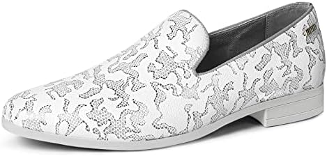 FQEQNQG Men\'s White Print Velvet Loafers Penny Slip On Smoking Wedding Shoes Amazon.com | Men main image 3