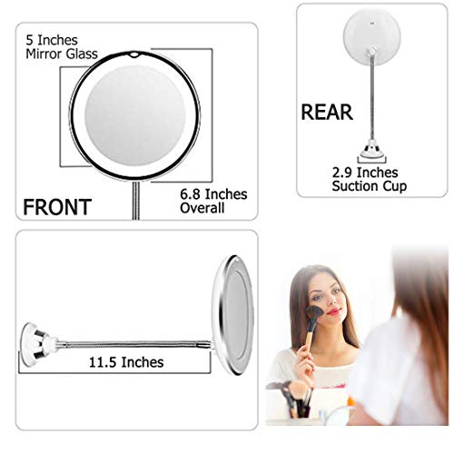 Gooseneck Magnifying Makeup Mirror, Flexible LED Lighted 10X Mirror with Suction Cup, Adjustable 360 Degree Swivel Daylight Cordless Round Vanity Travel Mirror for Wall Mounted Bathroom - Thumbnail 3