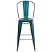 Flash Furniture 4 Pk. 30'' High Distressed Kelly Blue-Teal Metal Indoor-Outdoor Barstool with Back
