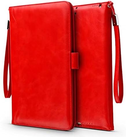 iPad Air/Air2/2017 New iPad/pro 9.7 inch Case- Leather Smart Stand Folio Business Case Cover with Card Slots,Kickstand,Document Pocket,Pencil Holder,Elastic Hand Strap(red)