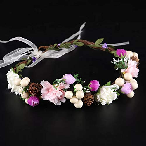 Nature Flower Headband Crown with Floral Wrist Band For Wedding Festival Party