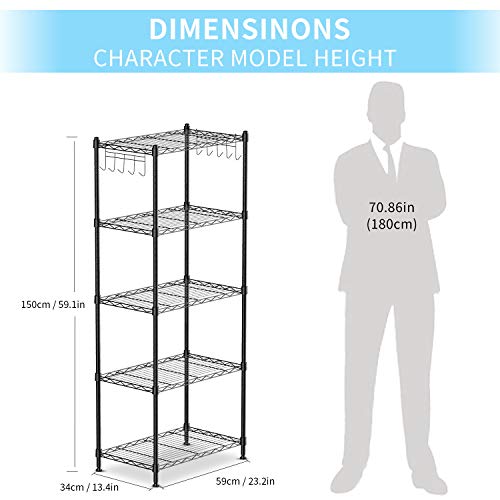 ALVOROG 5-Shelf Shelving Storage Unit Heavy Duty Metal Organizer Wire Rack with Leveling Feet and Hooks Adjustable… - Image 6