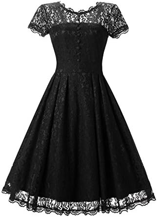 LanierWedding Women's Floral Lace Prom Dresses Short 2017 Cap Sleeve Retro Vintage Swing Dress Cocktail Dresses, Black S