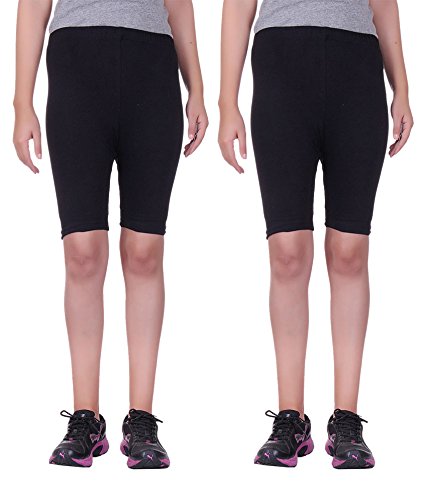 alisha women's cotton lycra cycling shorts/tights - pack of 2