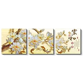 Canvas Wall Art Chinese Flowers and Birds Painting Artwork for Home Prints Framed - 12"x12"x3 Panels