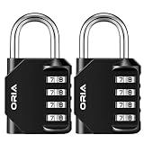ORIA Combination Lock, 4 Digit Combination Padlock Set, Metal and Plated Steel Material for School, Employee, Gym or Sports Locker, Case, Toolbox, Hasp Cabinet and Storage, Pack of 2, Black